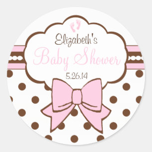 Pink and Brown Polka Dots With Baby Footprints Classic Round Sticker