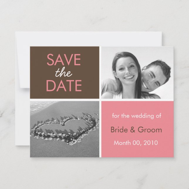 Pink and Brown Save the Date Photo Cards (Front)