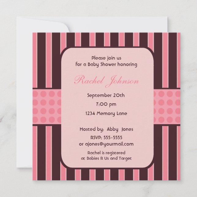 Pink and Brown Stripe Baby Shower Invitation (Front)