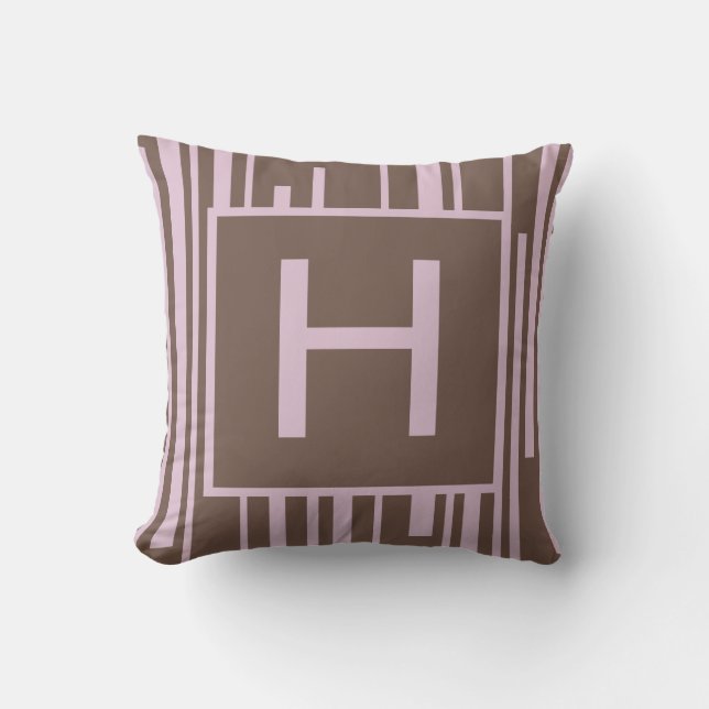 Pink and Brown Stripe Letter "H" Throw Pillow (Front)
