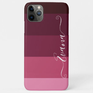 Pink and Brown Stripes ColorBlock Personalise Name iPhone 11 Pro Max Case