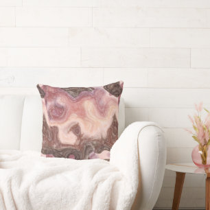 pink and brown swirl art throw pillow