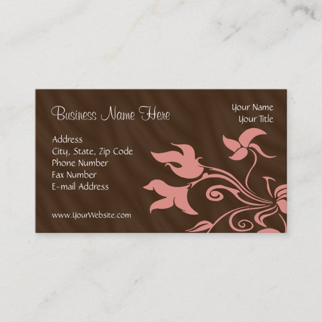 Pink and Brown Swirl Make-Up Artist or Salon Business Card (Front)