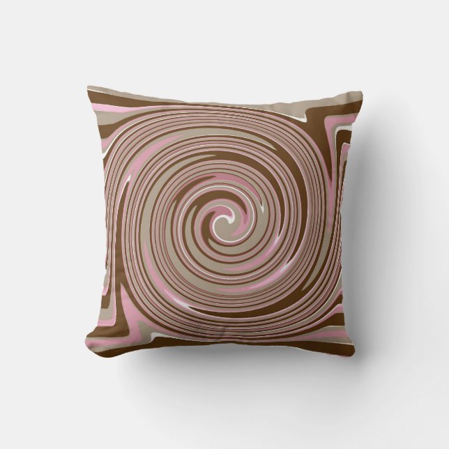 Pink and brown swirl pattern throw pillow (Front)