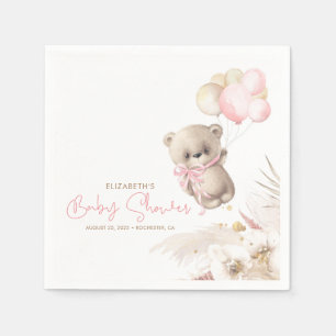 Pink and Brown Teddy Bear Baby Shower Napkin