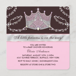 Pink and Brown Tiara Princess Baby Shower Invitation