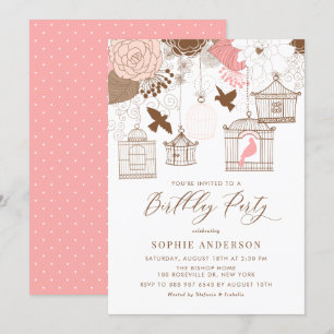Pink and Brown Vintage Birdcages Birthday Party Invitation