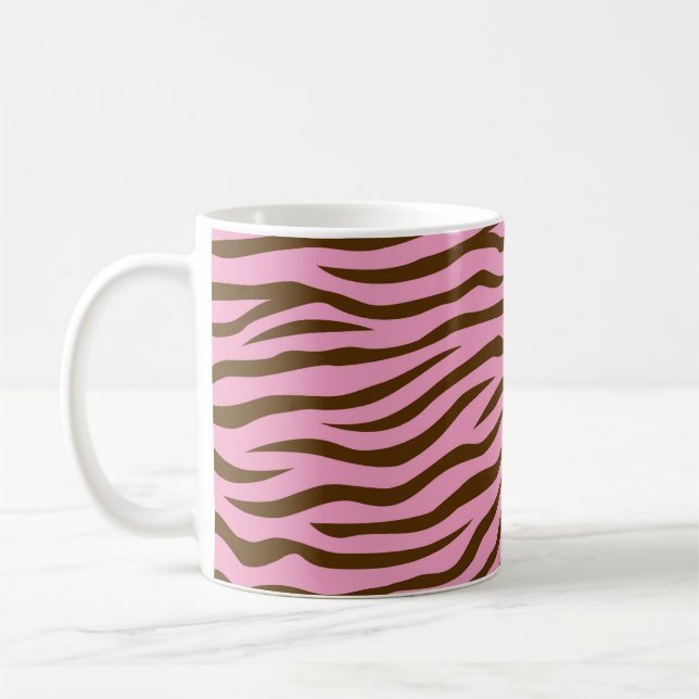 Pink and Brown Zebra Stripes Animal Print Coffee Mug (Left)