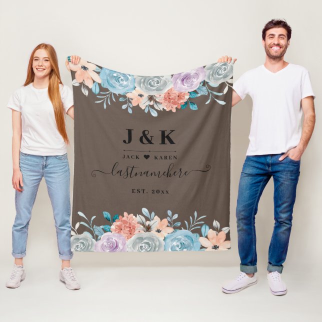 Pink and Burgundy Blush Custom Monogram Fleece Blanket (In Situ)