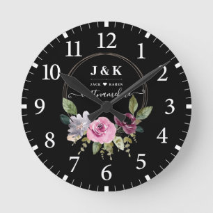 Pink and Burgundy Blush Custom Monogram Round Clock