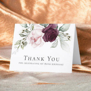 Pink and Burgundy Floral 80th Birthday Thank You