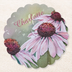Pink and Burgundy Floral Paper Coaster