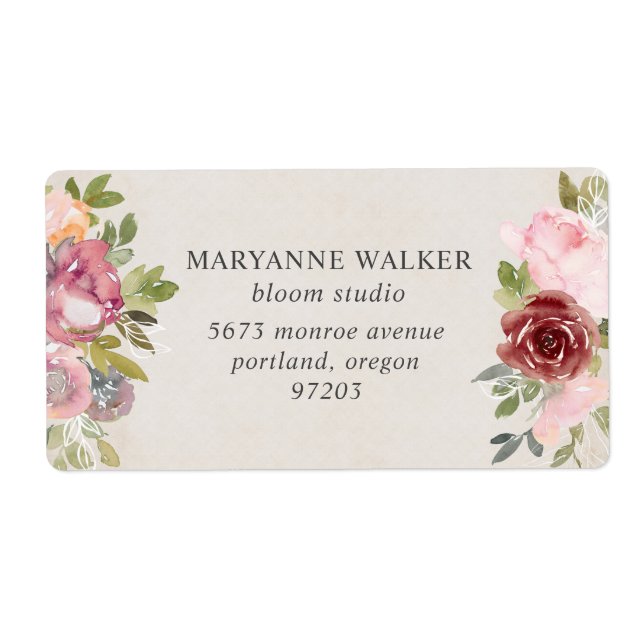 pink and burgundy floral Return Address Label (Front)