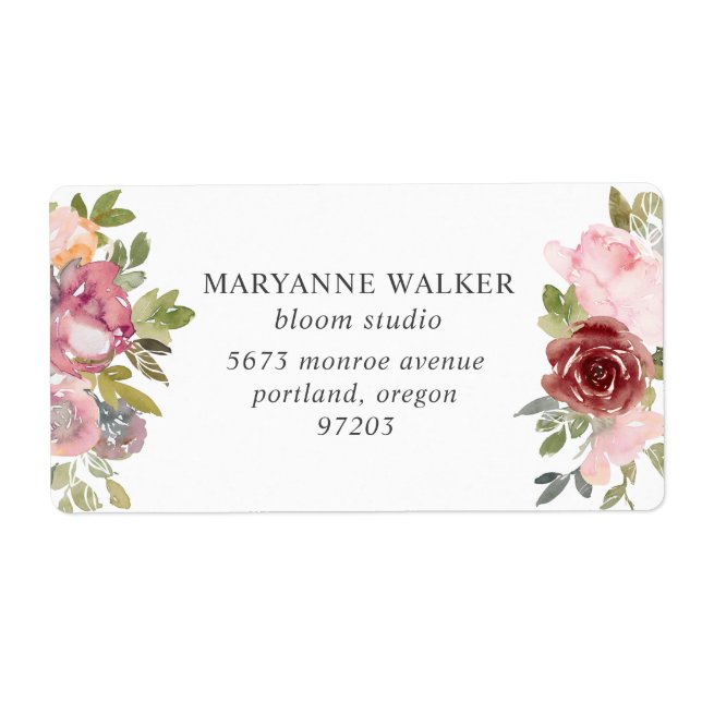 pink and burgundy floral Return Address Label (Front)