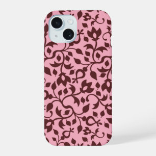 Pink and Burgundy Floral Vine Pattern iPhone 15 Case