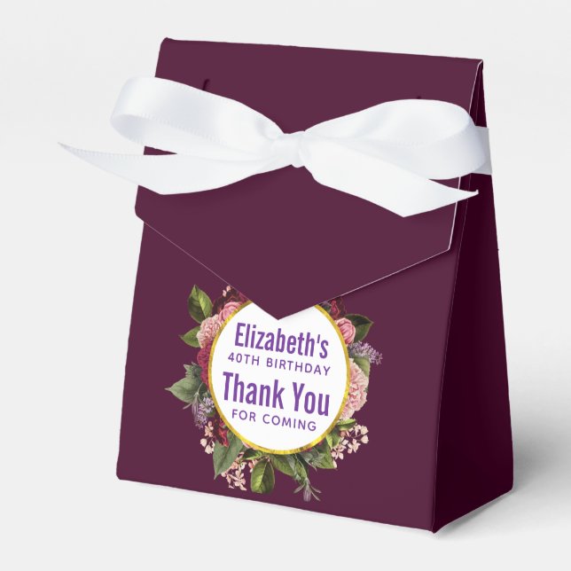 Pink and Burgundy Florals Birthday Thanks Favor Box (Front Side)