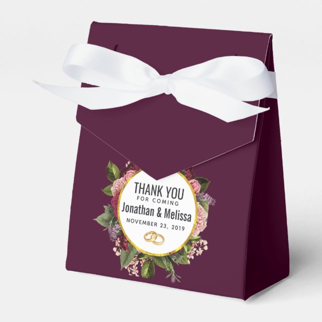 Pink and Burgundy Florals Wedding Thanks Favor Box (Front Side)