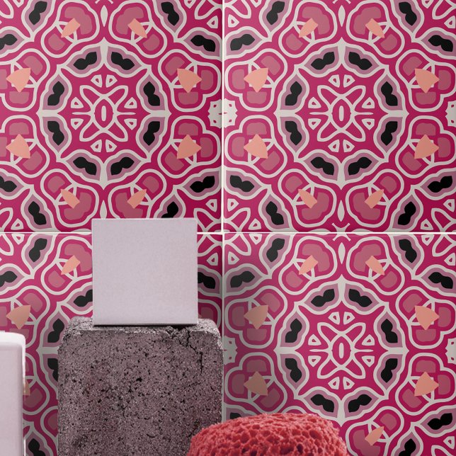Pink and Burgundy Kaleidoscopic Geometric Pattern Tile (Creator Uploaded)