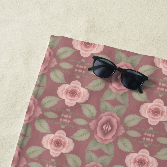Pink And Burgundy Patterned Beach Towel (In Situ)