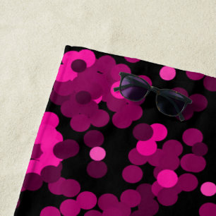 Pink and burgundy polka dot confetti pattern beach towel