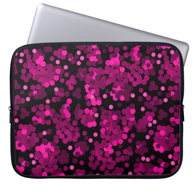 Pink and burgundy polka dot confetti pattern laptop sleeve (Front)