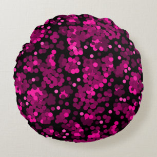 Pink and burgundy polka dot confetti pattern round pillow