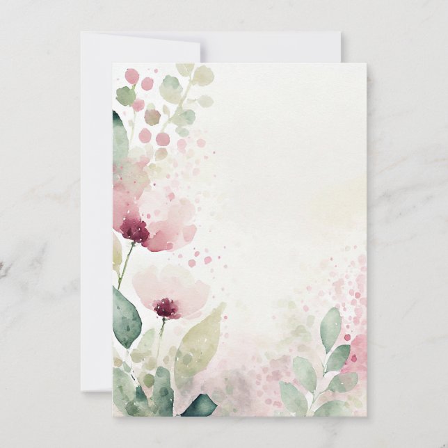 Pink and burgundy watercolor floral blank Wedding Invitation (Front)