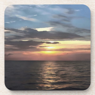 Pink and Cerulean Blue Artistic Ocean Sunrise Coaster
