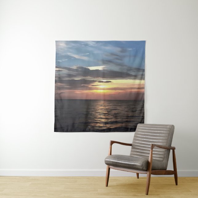 Pink and Cerulean Blue Artistic Ocean Sunrise Tapestry (In Situ)
