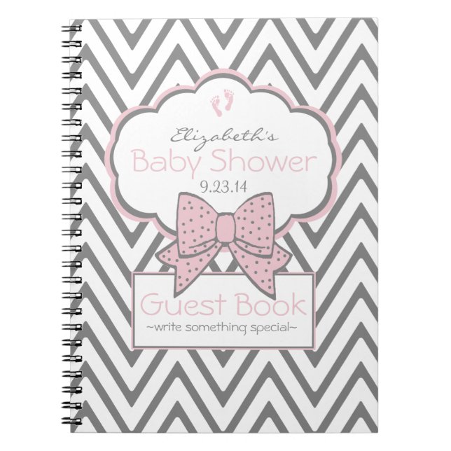 Pink and Chevron Baby Shower Guest Book- Notebook (Front)