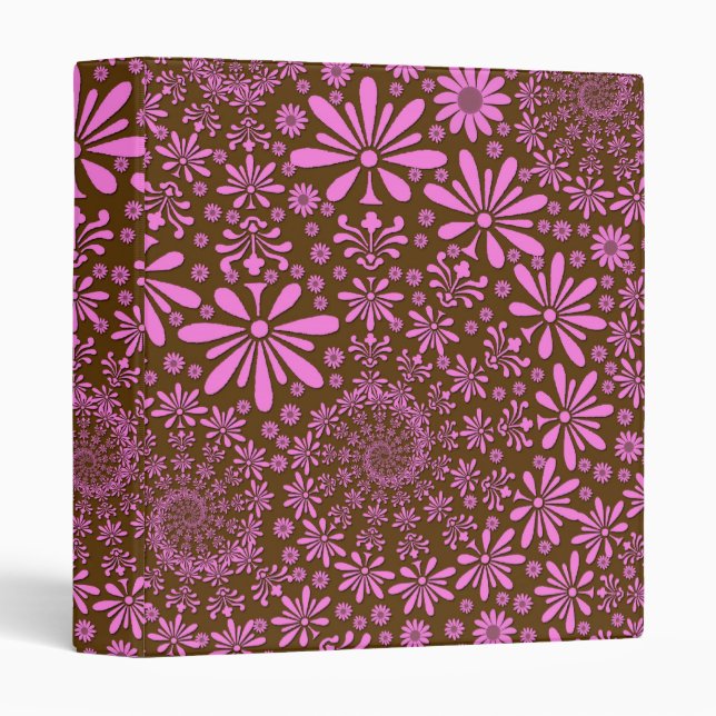Pink and Chocolate Brown Flowers Pattern Binder (Front/Spine)