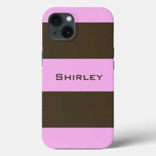 Pink and Chocolate Brown Wide Stripes by STaylor iPhone 13 Case