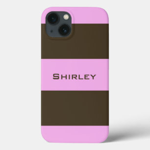 Pink and Chocolate Brown Wide Stripes by STaylor  iPhone 13 Case