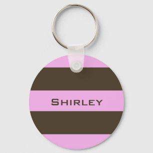 Pink and Chocolate Brown Wide Stripes by STaylor Keychain