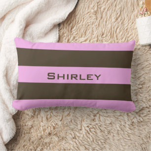 Pink and Chocolate Brown Wide Stripes by STaylor Lumbar Pillow
