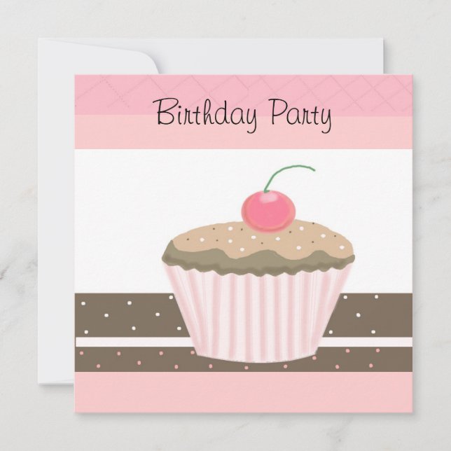 Pink and Chocolate Cupcake Birthday Invitation (Front)