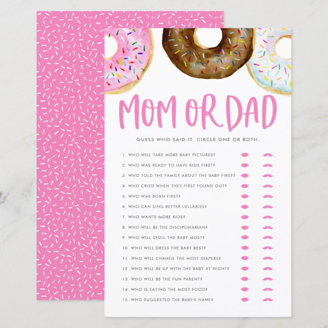 Pink and Chocolate Doughnuts Mom or Dad Shower Gam (Front/Back)