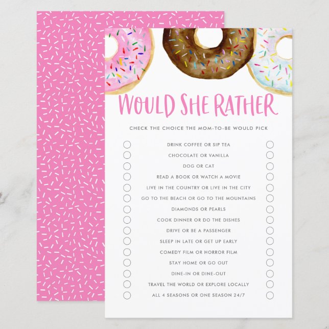 Pink and Chocolate Doughnuts Would Mom Rather Game (Front/Back)