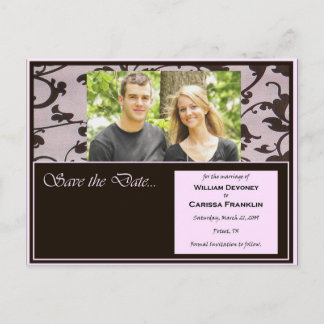 Pink and Chocolate Save the Date wedding Cards