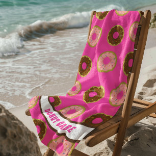 Pink and Chocolate Sprinkled Doughnut Care Pink Beach Towel