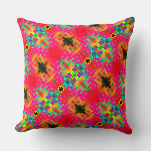 Pink and coloured shapes, looks like flowers? throw pillow