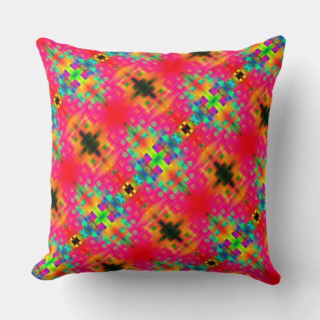 Pink and coloured shapes, looks like flowers? throw pillow (Front)