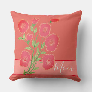 Pink and Coral Flowered Throw Pillow