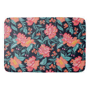 Pink and Coral Flowers Bath Mat