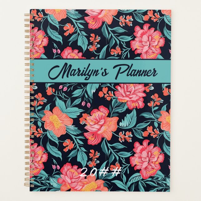 Pink and Coral Flowers Personalized Planner (Front)
