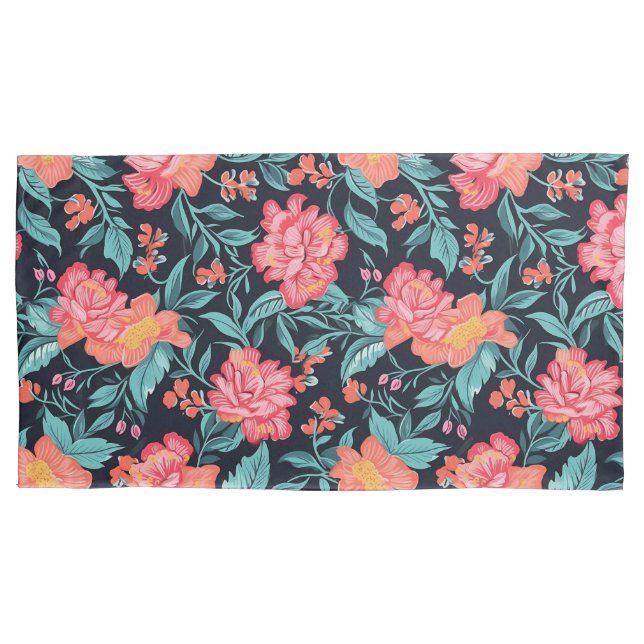 Pink and Coral Flowers Pillowcase (Front-Left)