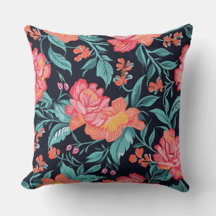 Pink and Coral Flowers Throw Pillow