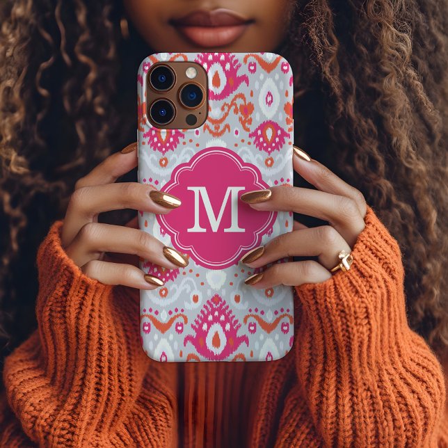 Pink and Coral Ikat Custom Monogram Case-Mate iPhone Case (Creator Uploaded)