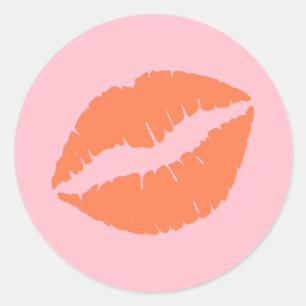 Pink and Coral Lips Classic Round Sticker