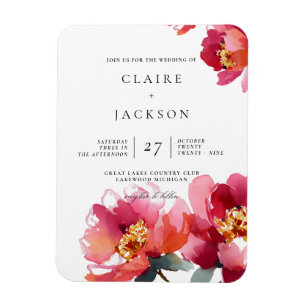 Pink and Coral Peonies Modern Wedding Invitation  Magnet